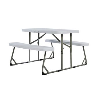 Emma and Oliver Aryka Kid's Easy Fold Plastic Picnic Table with Benches and Steel Tube Frame