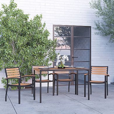 Merrick Lane Chara 5 Piece Outdoor Synthetic Teak Poly Slat Table & Chairs Set