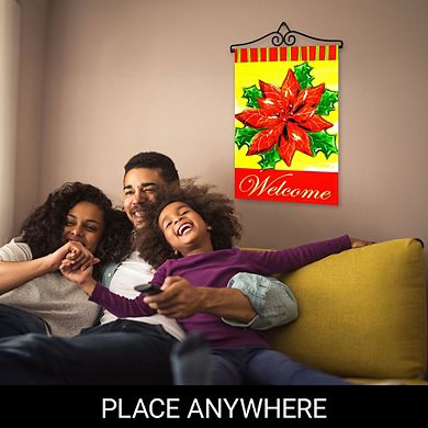 G128 Combo Set: Garden Flag Hanger And Garden Flag Welcome Red Poinsettia 12"x18"