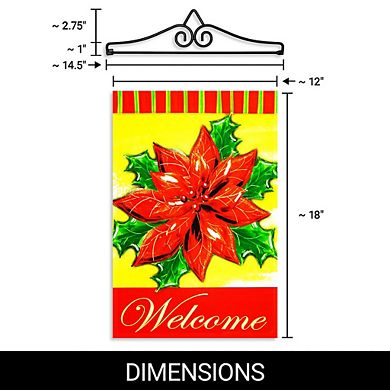 G128 Combo Set: Garden Flag Hanger And Garden Flag Welcome Red Poinsettia 12"x18"