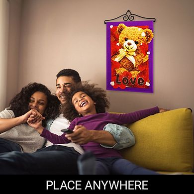 G128 Combo Set: Garden Flag Hanger And Garden Flag Love Toy Bear 12"x18"
