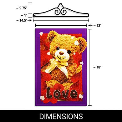 G128 Combo Set: Garden Flag Hanger And Garden Flag Love Toy Bear 12"x18"