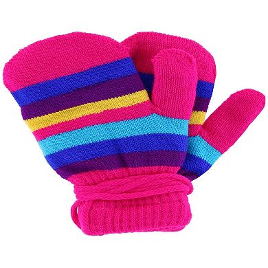 Kids' Knit Striped Mitten With Keeper String