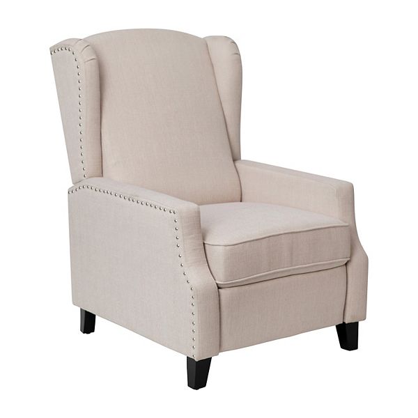 Merrick Lane Mauro Contemporary Pushback Recliner with Accent Nail Trim-Wingback Manual Recliner - Cream