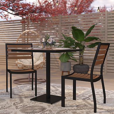 Merrick Lane Kersey 3 Piece Faux Wood and Metal Patio Table and Chairs Set