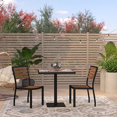 Merrick Lane Kersey 3 Piece Faux Wood and Metal Patio Table and Chairs Set