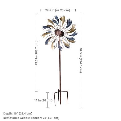 Sunnydaze Metallic Pinwheel Powder-coated Iron Wind Spinner - 84.5" H