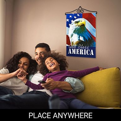 G128 Combo Set: Garden Flag Hanger And Garden Flag God Bless America Flag With Eagle 12"x18"