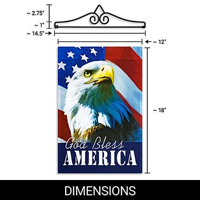 G128 Combo Set: Garden Flag Hanger And Garden Flag God Bless America Flag With Eagle 12"x18"