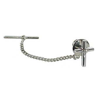 Men's Cross Tie Tack With Crystal Center