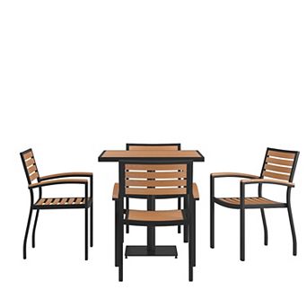 Merrick Lane Alani Five Piece Faux Teak Patio Dining Set with Table and Four Chairs