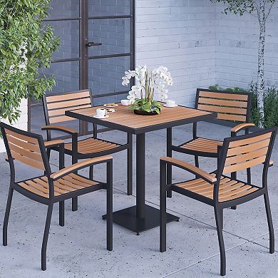 Merrick Lane Alani Five Piece Faux Teak Patio Dining Set with Table and Four Chairs