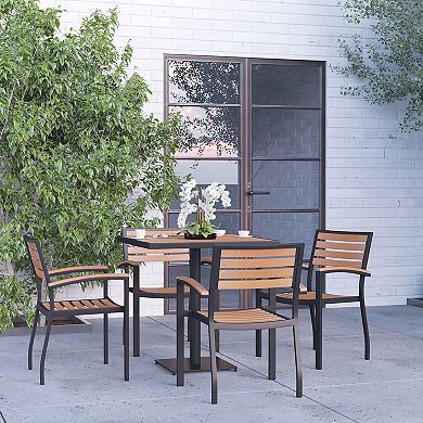 Merrick Lane Alani Five Piece Faux Teak Patio Dining Set with Table and Four Chairs