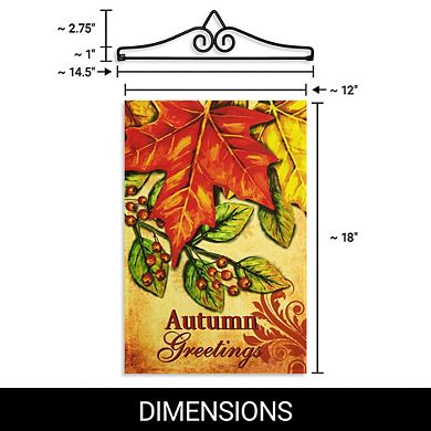 G128 Combo Set: Garden Flag Hanger And Garden Flag Autumn Greetings Large Maple Leaf 12"x18"