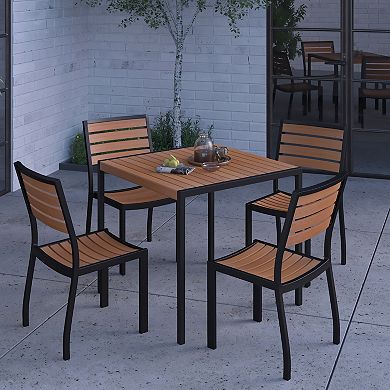 Merrick Lane Kersey 5 Piece Faux Wood and Metal Patio Table and Chairs Set