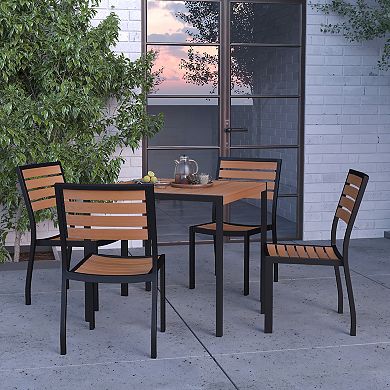 Merrick Lane Kersey 5 Piece Faux Wood and Metal Patio Table and Chairs Set