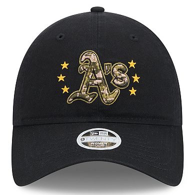 Women's New Era Black Oakland Athletics 2024 Armed Forces Day 9TWENTY Adjustable Hat