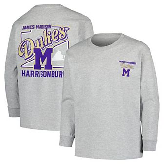 Youth Gray James Madison Dukes Retro Script Long Sleeve T-Shirt
