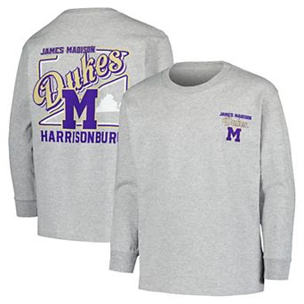 Youth Gray James Madison Dukes Retro Script Long Sleeve T-Shirt