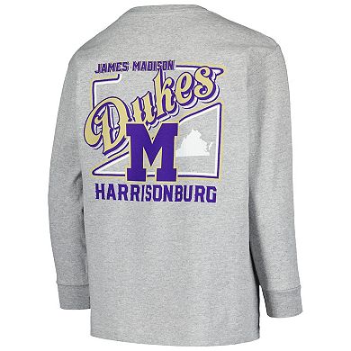 Youth Gray James Madison Dukes Retro Script Long Sleeve T-Shirt