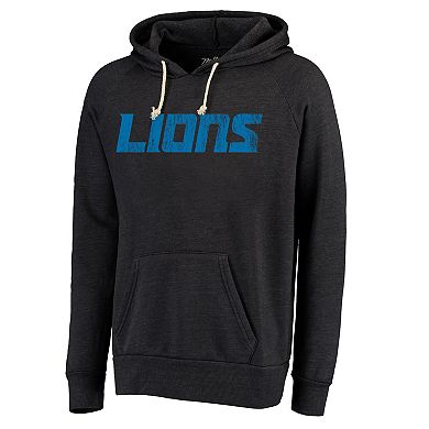 Men's Majestic Threads Black Detroit Lions Raglan Tri-Blend Pullover Hoodie