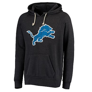Men's Majestic Threads Black Detroit Lions Raglan Tri-Blend Pullover Hoodie