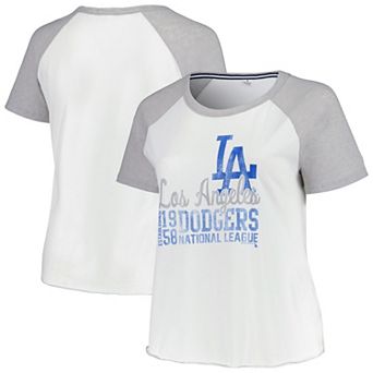 Women's Soft as a Grape White Los Angeles Dodgers Plus Size Baseball Raglan T-Shirt