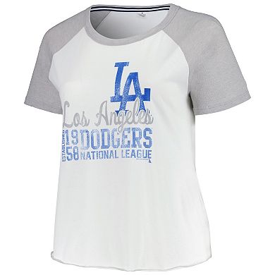 Women's Soft as a Grape White Los Angeles Dodgers Plus Size Baseball Raglan T-Shirt