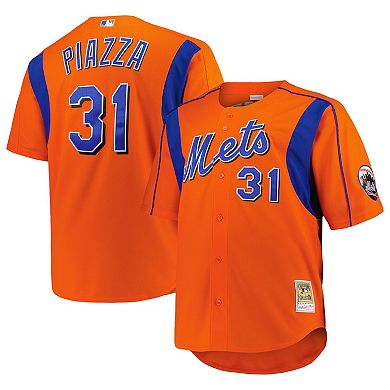 Men's Mitchell & Ness Mike Piazza Orange New York Mets Big & Tall Cooperstown Collection Mesh Batting Practice Jersey