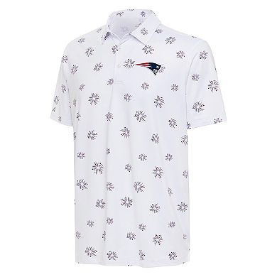Men's Antigua White New England Patriots Fireworks Polo