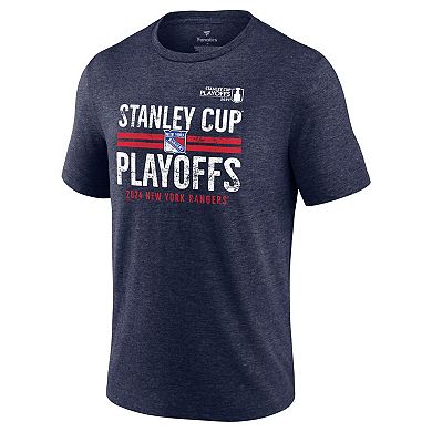 Men's Fanatics Branded  Navy New York Rangers 2024 Stanley Cup Playoffs Crossbar Tri-Blend T-Shirt