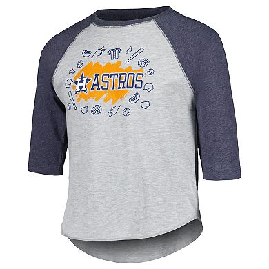 Youth Soft as a Grape Heather Gray Houston Astros Raglan 3/4 Sleeve T-Shirt