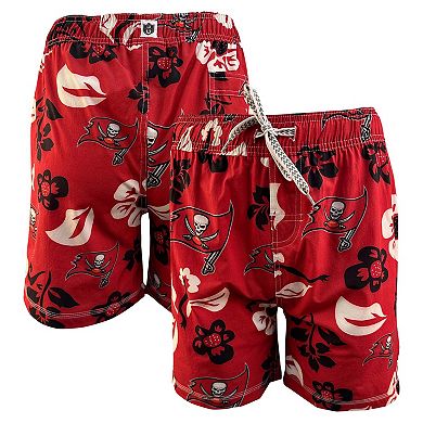 Youth Wes & Willy Red Tampa Bay Buccaneers Floral Volley Swim Trunks