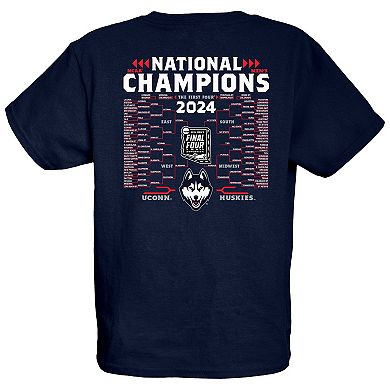 Youth Blue 84  Navy UConn Huskies 2024 NCAA Men's Basketball National Champions Bracket T-Shirt