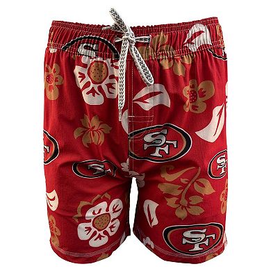 Youth Wes & Willy Scarlet San Francisco 49ers Floral Volley Swim Trunks
