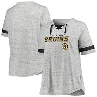 Women's Fanatics Branded Heather Gray Boston Bruins Plus Size Lace-Up T-Shirt