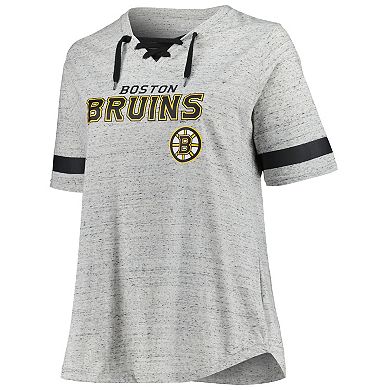 Women's Fanatics Branded Heather Gray Boston Bruins Plus Size Lace-Up  T-Shirt