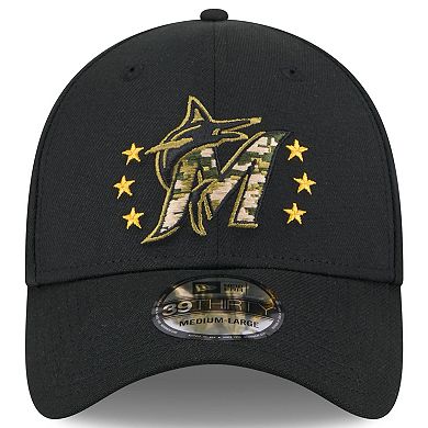Men's New Era Black Miami Marlins 2024 Armed Forces Day 39THIRTY Flex Hat