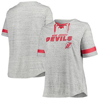 Women's Fanatics Branded Heather Gray New Jersey Devils Plus Size Lace-Up T-Shirt