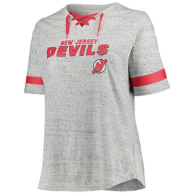 Women's Fanatics Branded Heather Gray New Jersey Devils Plus Size Lace-Up T-Shirt