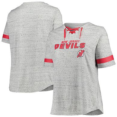 Women's Fanatics Branded Heather Gray New Jersey Devils Plus Size Lace-Up T-Shirt