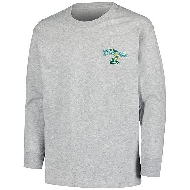 Youth Gray Tulane Green Wave Retro Script Long Sleeve T-Shirt