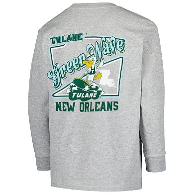Youth Gray Tulane Green Wave Retro Script Long Sleeve T-Shirt