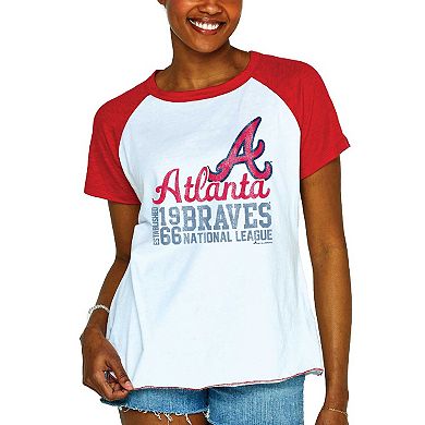 Women's Soft as a Grape White Atlanta Braves Plus Size Baseball Raglan T-Shirt