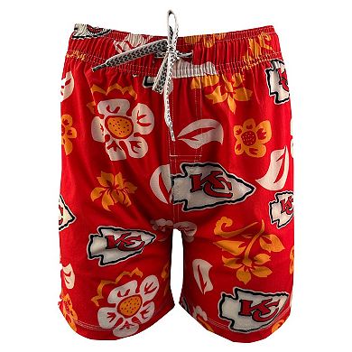 Youth Wes & Willy Red Kansas City Chiefs Floral Volley Swim Trunks