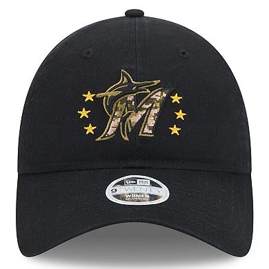 Women's New Era Black Miami Marlins 2024 Armed Forces Day 9TWENTY Adjustable Hat