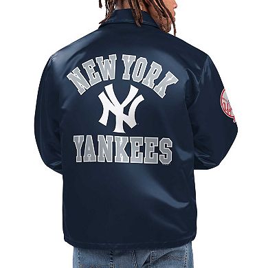 Men's Starter Navy New York Yankees Option Route Satin Full-Snap Jacket