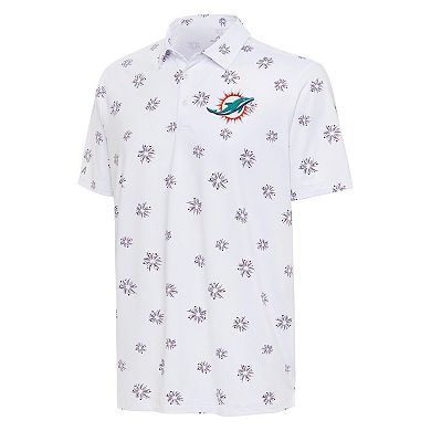 Men's Antigua White Miami Dolphins Fireworks Polo