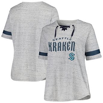 Women's Fanatics Branded Heather Gray Seattle Kraken Plus Size Lace-Up T-Shirt