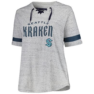 Women's Fanatics Branded Heather Gray Seattle Kraken Plus Size Lace-Up T-Shirt
